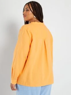 Blusa De Lino Con Cuello De Pico - SIMULACRO DE NARANJA -Zalaris Tienda blusa de lino con cuello de pico simulacro de naranja zr442 2 frb3