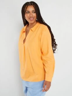 Blusa De Lino Con Cuello De Pico - SIMULACRO DE NARANJA -Zalaris Tienda blusa de lino con cuello de pico simulacro de naranja zr442 2 frb4