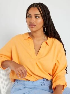 Blusa De Lino Con Cuello De Pico - SIMULACRO DE NARANJA -Zalaris Tienda blusa de lino con cuello de pico simulacro de naranja zr442 2 frb5