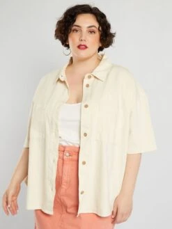 Blusa De Manga Corta - BEIGE