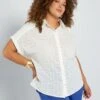 Blusa De Manga Corta Con Bordado Inglés - Blanco
