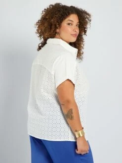 Blusa De Manga Corta Con Bordado Inglés - Blanco -Zalaris Tienda blusa de manga corta con bordado ingles blanco aea34 5 frb3