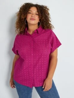 Blusa De Manga Corta Con Bordado Inglés - Fucsia -Zalaris Tienda blusa de manga corta con bordado ingles fucsia aea34 3 frb3