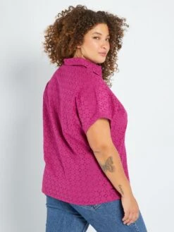Blusa De Manga Corta Con Bordado Inglés - Fucsia -Zalaris Tienda blusa de manga corta con bordado ingles fucsia aea34 3 frb4
