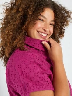 Blusa De Manga Corta Con Bordado Inglés - Fucsia -Zalaris Tienda blusa de manga corta con bordado ingles fucsia aea34 3 frb5