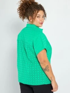 Blusa De Manga Corta Con Bordado Inglés - Verde -Zalaris Tienda blusa de manga corta con bordado ingles verde aea34 4 frb3