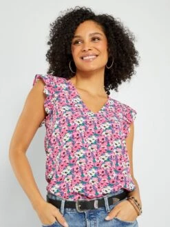Blusa De Manga Corta Con Estampado 'JDY' - ROSA