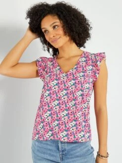 Blusa De Manga Corta Con Estampado 'JDY' - ROSA -Zalaris Tienda blusa de manga corta con estampado jdy rosa ale09 2 frb3