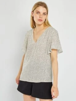 Blusa De Manga Corta Estampada - BLANCO -Zalaris Tienda blusa de manga corta estampada blanco acw54 4 frb4