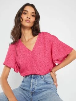 Blusa De Manga Corta Estampada - ROSA