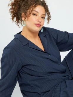 Blusa De Tejido De Crepé - Azul Oscuro