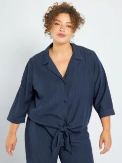 Blusa De Tejido De Crepé - Azul Oscuro -Zalaris Tienda blusa de tejido de crepe azul oscuro ana05 2 frb3