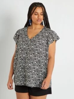 Blusa Estampada Con Cuello De Pico - NEGRO -Zalaris Tienda blusa estampada con cuello de pico negro zm521 5 frb4