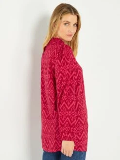 Blusa Estampada De Cuello Alto Con Volante - ROSA -Zalaris Tienda blusa estampada de cuello alto con volante rosa aeb10 1 frb3