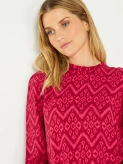 Blusa Estampada De Cuello Alto Con Volante - ROSA -Zalaris Tienda blusa estampada de cuello alto con volante rosa aeb10 1 frb4