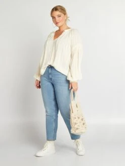 Blusa Fluida Con Escote De Pico - AS CRUDO