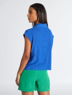 Blusa Gofrada Sin Mangas - AZUL -Zalaris Tienda blusa gofrada sin mangas azul awd45 1 frb4