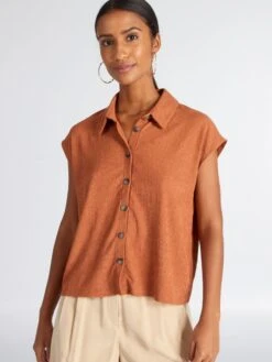 Blusa Gofrada Sin Mangas - MARRON -Zalaris Tienda blusa gofrada sin mangas marron awd45 2 frb5