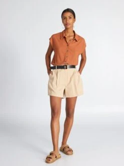 Blusa Gofrada Sin Mangas - MARRON -Zalaris Tienda blusa gofrada sin mangas marron awd45 2 frb6