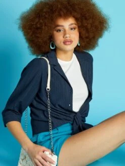 Blusa Lisa Con Lazo En El Bajo - Azul Oscuro