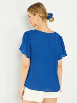 Blusa Lisa De Manga Corta - Azul -Zalaris Tienda blusa lisa de manga corta azul acw54 2 frb3