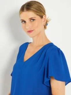 Blusa Lisa De Manga Corta - Azul -Zalaris Tienda blusa lisa de manga corta azul acw54 2 frb4