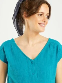 Blusa Premamá De Gasa De Algodón - AZUL -Zalaris Tienda blusa premama de gasa de algodon azul aem03 2 frb4