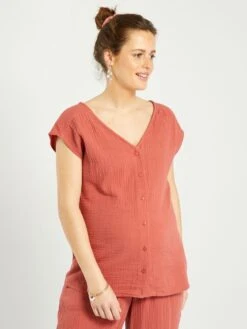 Blusa Premamá De Gasa De Algodón - ROJO