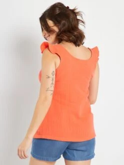 Blusa Premamá De Gasa De Algodón - Rojo Coral 9 Blusa Premamá De Gasa De Algodón - Rojo Coral -Zalaris Tienda blusa premama de gasa de algodon rojo coral zr004 3 frb4