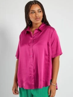 Blusa Satinada Con Cuello Italiano - Rosa -Zalaris Tienda blusa satinada con cuello italiano rosa adz94 3 frb3