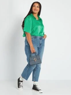 Blusa Satinada Con Cuello Italiano - Verde -Zalaris Tienda blusa satinada con cuello italiano verde adz94 4 frb2