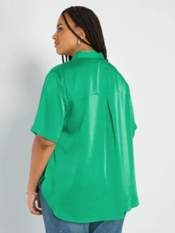 Blusa Satinada Con Cuello Italiano - Verde -Zalaris Tienda blusa satinada con cuello italiano verde adz94 4 frb4