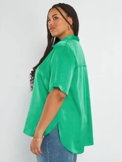 Blusa Satinada Con Cuello Italiano - Verde -Zalaris Tienda blusa satinada con cuello italiano verde adz94 4 frb5