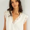 Blusa Satinada Con Encaje - Blanco -Zalaris Tienda blusa satinada con encaje blanco acw46 1 frb1