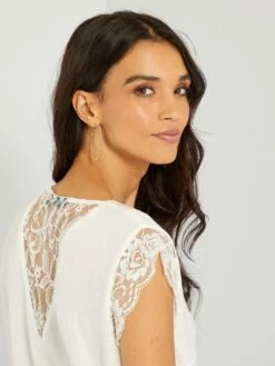 Blusa Satinada Con Encaje - Blanco -Zalaris Tienda blusa satinada con encaje blanco acw46 1 frb2