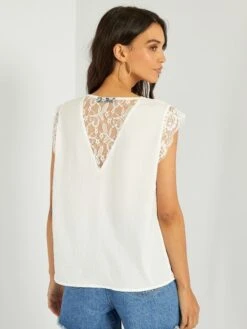 Blusa Satinada Con Encaje - Blanco -Zalaris Tienda blusa satinada con encaje blanco acw46 1 frb5