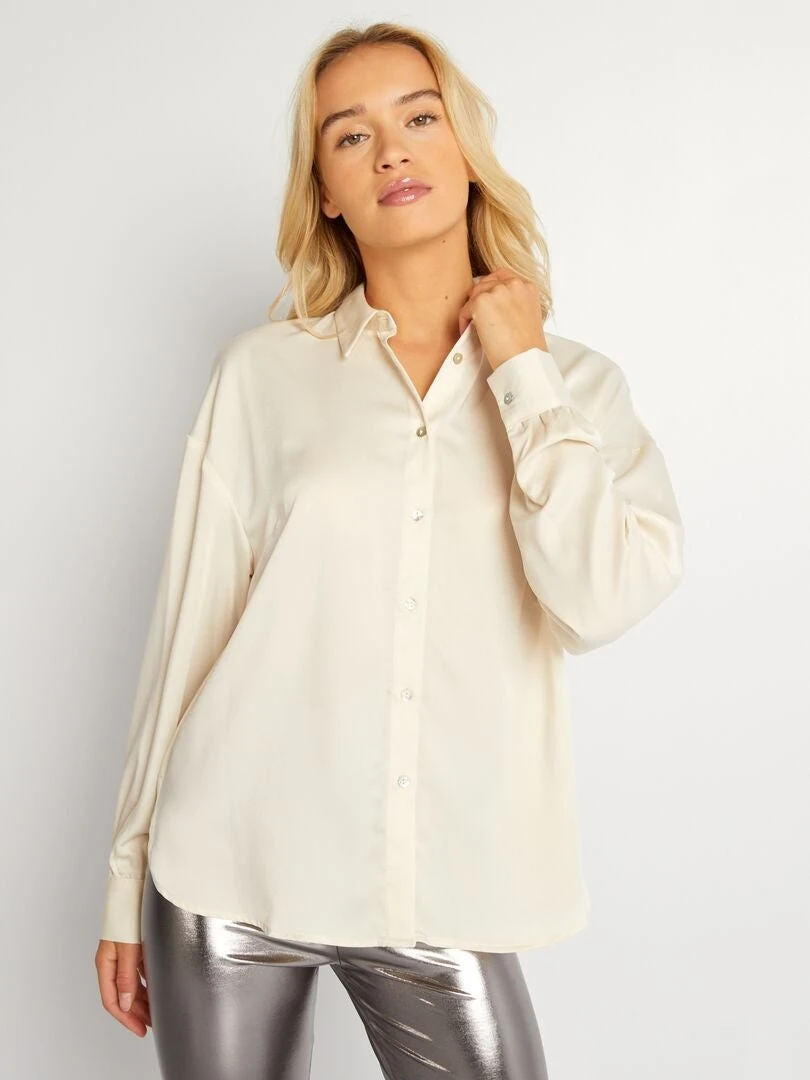 Blusa Satinada De Manga Larga - CERVEZA BEIGE 3 Blusa Satinada De Manga Larga - CERVEZA BEIGE