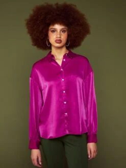 Blusa Satinada De Manga Larga - Rosa -Zalaris Tienda blusa satinada de manga larga rosa aee25 4 frb5