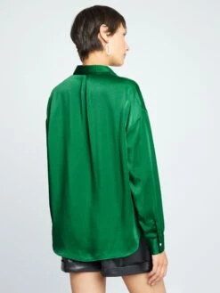 Blusa Satinada De Manga Larga - Verde -Zalaris Tienda blusa satinada de manga larga verde aee25 8 frb3