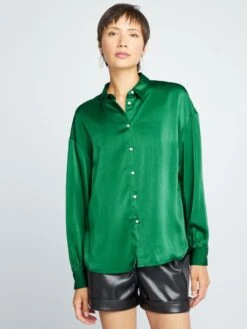 Blusa Satinada De Manga Larga - Verde -Zalaris Tienda blusa satinada de manga larga verde aee25 8 frb4