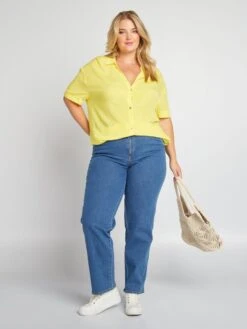 Blusa Vaporosa Con Cuello De Pico - Amarillo -Zalaris Tienda blusa vaporosa con cuello de pico amarillo ajl22 1 frb3