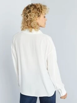 Blusa Vaporosa Con Cuello De Pico - Blanco -Zalaris Tienda blusa vaporosa con cuello de pico blanco ast35 2 frb4