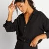 Blusa Vaporosa Con Cuello De Pico - Negro