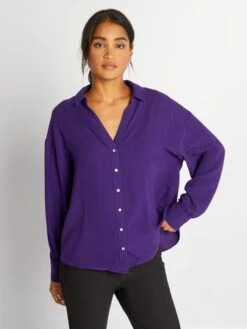 Blusa Vaporosa Con Cuello De Pico - PURPURA