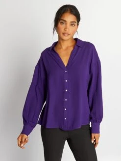 Blusa Vaporosa Con Cuello De Pico - PURPURA -Zalaris Tienda blusa vaporosa con cuello de pico purpura ast35 1 frb4