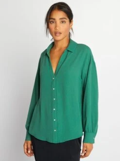 Blusa Vaporosa Con Cuello De Pico - Verde -Zalaris Tienda blusa vaporosa con cuello de pico verde ast35 4 frb2