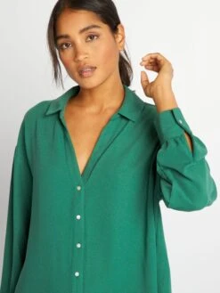 Blusa Vaporosa Con Cuello De Pico - Verde -Zalaris Tienda blusa vaporosa con cuello de pico verde ast35 4 frb3