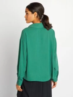 Blusa Vaporosa Con Cuello De Pico - Verde -Zalaris Tienda blusa vaporosa con cuello de pico verde ast35 4 frb4