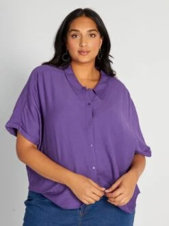 Blusa Vaporosa Con Cuello Italiano - PEDO MORADO