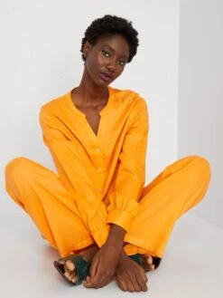 Blusa Vaporosa Con Cuello Mao - NARANJA -Zalaris Tienda blusa vaporosa con cuello mao naranja zp067 2 frb2